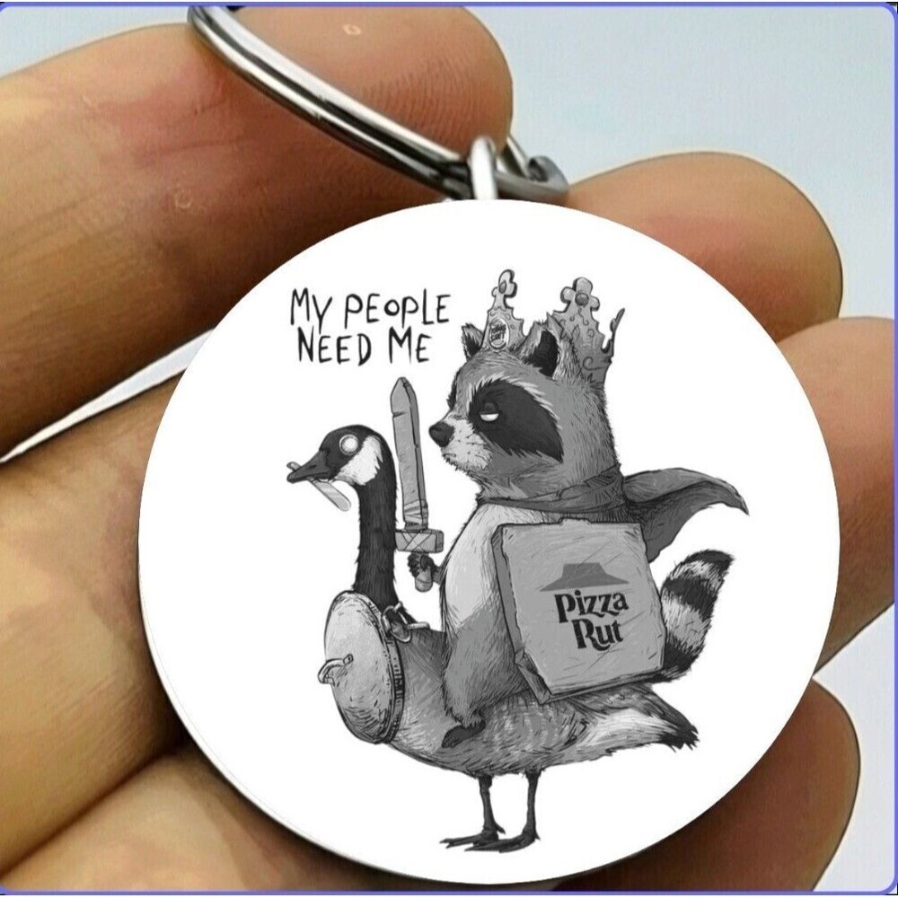 Raccoon Warrior Sword Shild Duck Rider Hot Funny Cute Stainless Steel Keychain